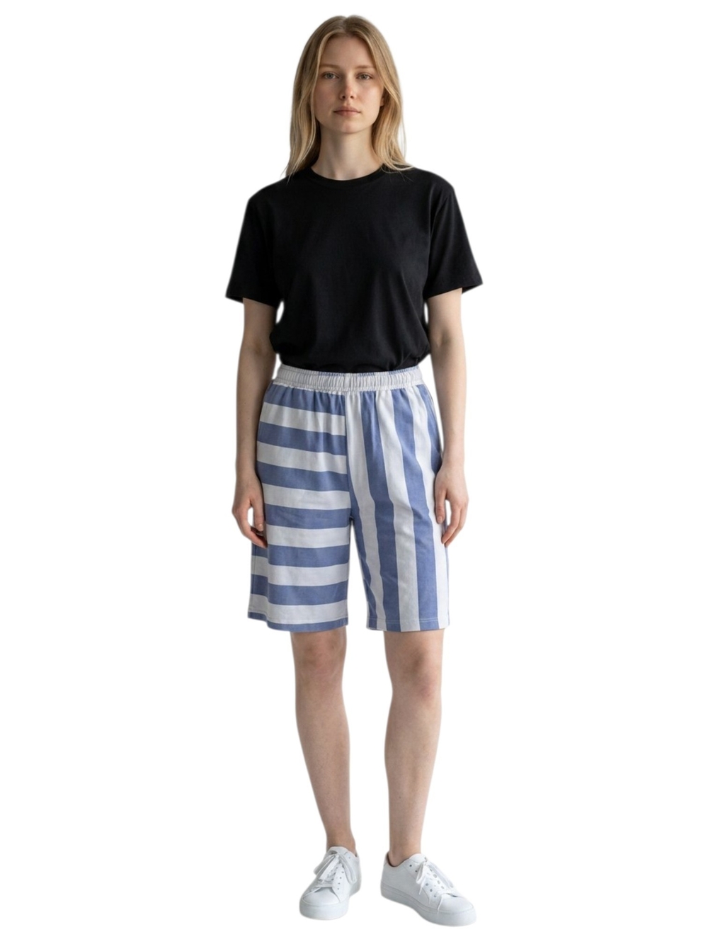 Zara Blue & White Striped Women’s Elastic-Waist Shorts